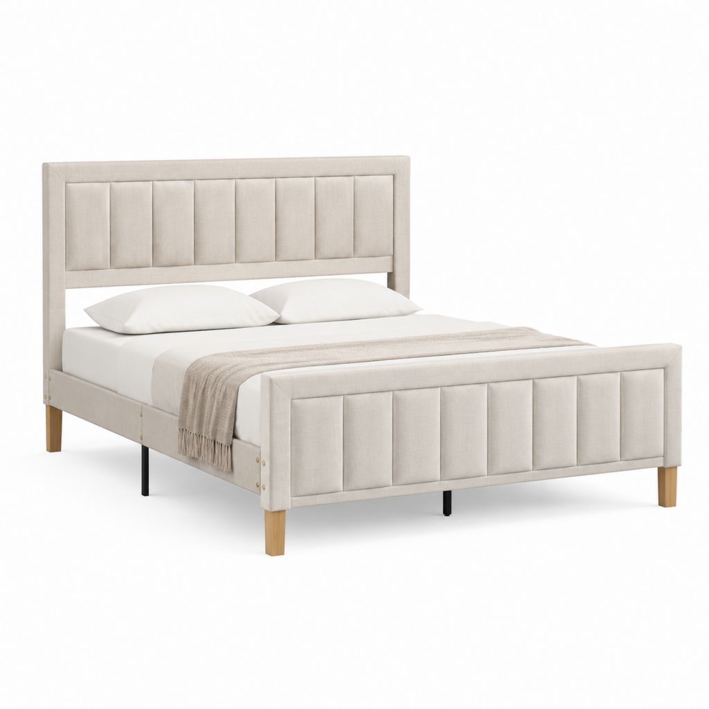 Lit double avec cadre de lit beige en polyester capitonné 160 x 200 cm