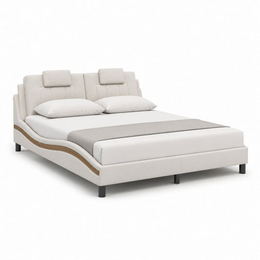 Lit adulte capitonné beige en polyester avec cadre 180 x 200 cm