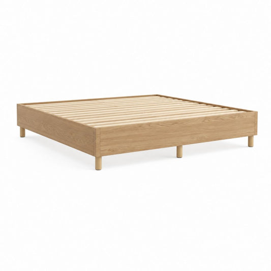 Cadre de lit 160 x 200 cm chêne clair en panneaux MDF plaqués chêne avec sommier à lattes