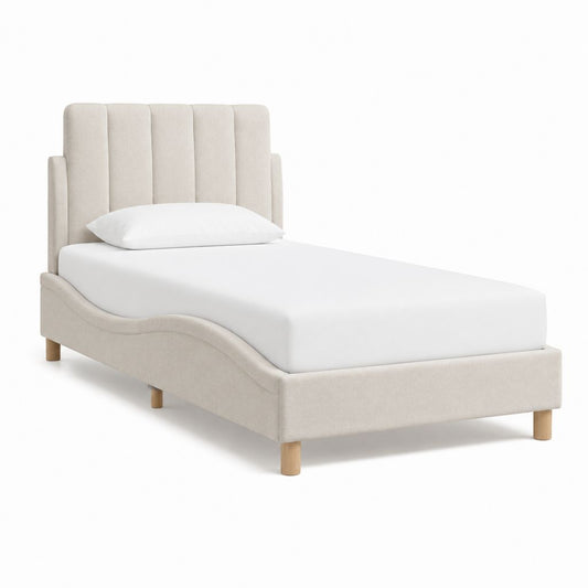 Lit simple capitonné beige en polyester à côtés incurvés 90 x 190 cm
