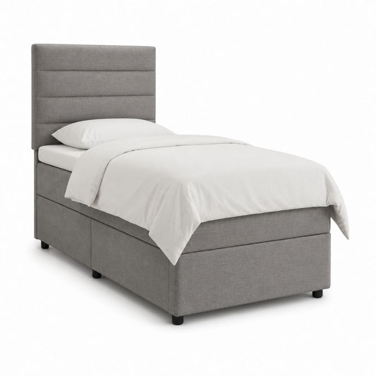 Lit simple capitonné gris en polyester avec sommier 90 x 190 cm