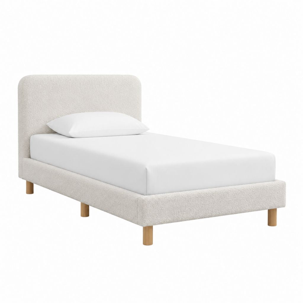 Lit simple avec cadre beige en polyester 90 x 190 cm
