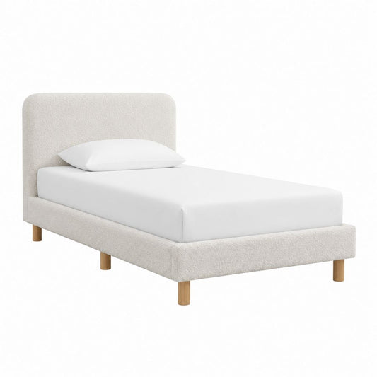 Lit simple avec cadre beige en polyester 90 x 190 cm
