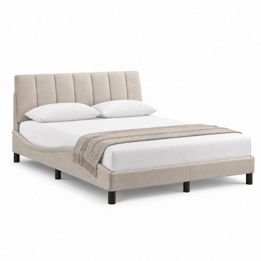 Lit double capitonné beige en polyester avec cadre 160 x 200 cm 174 x 216 x 110 cm